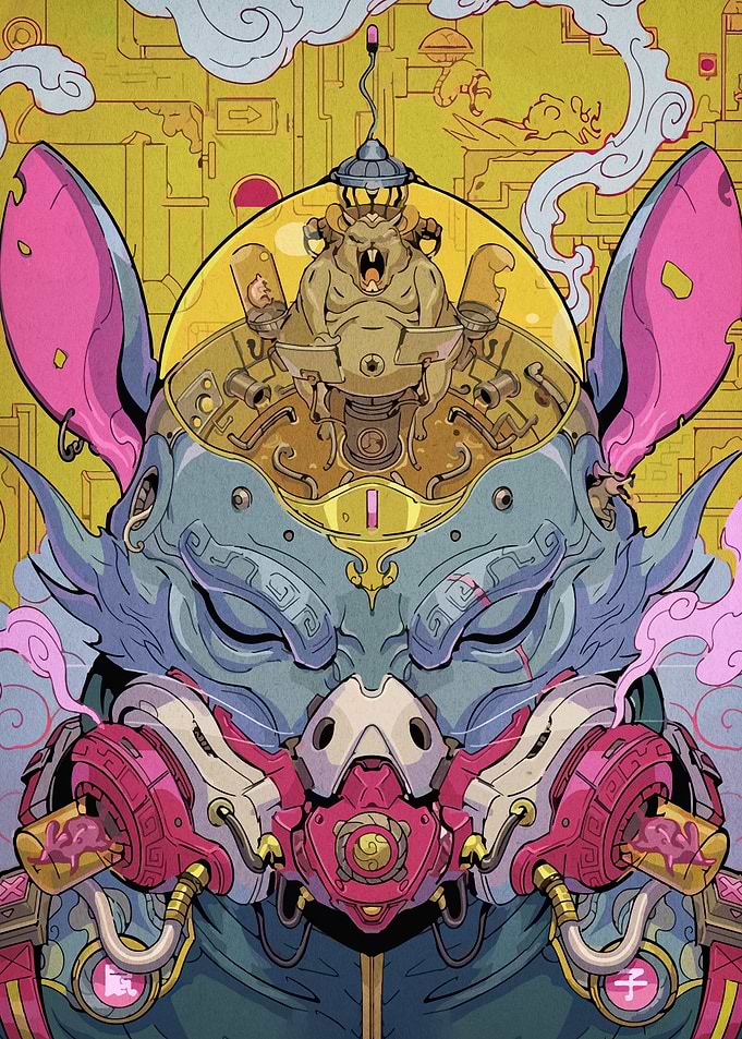 Cyberpunk Rat Commander Illustration