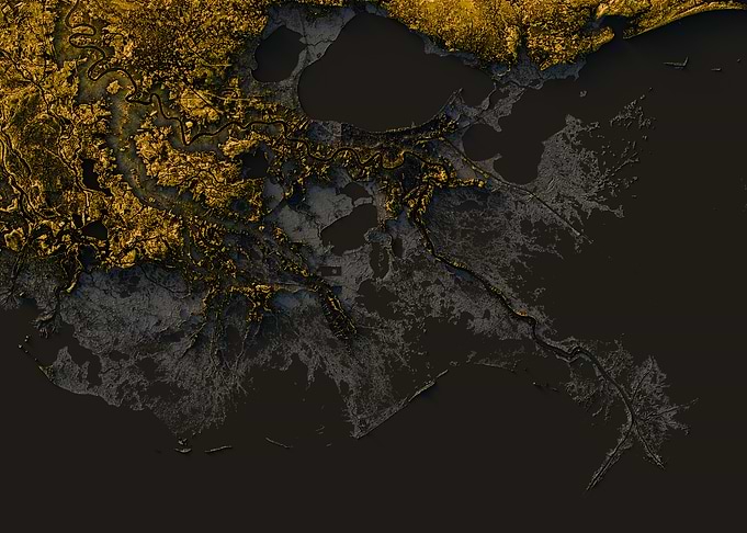 Topographic Map of Louisiana Delta