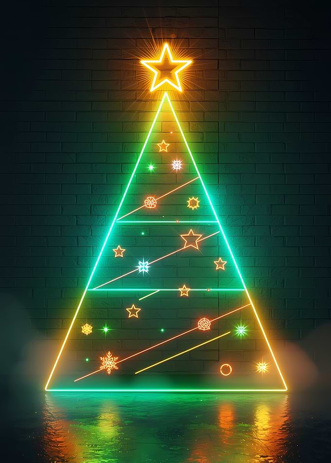Christmas Tree on Brick Wall Neon