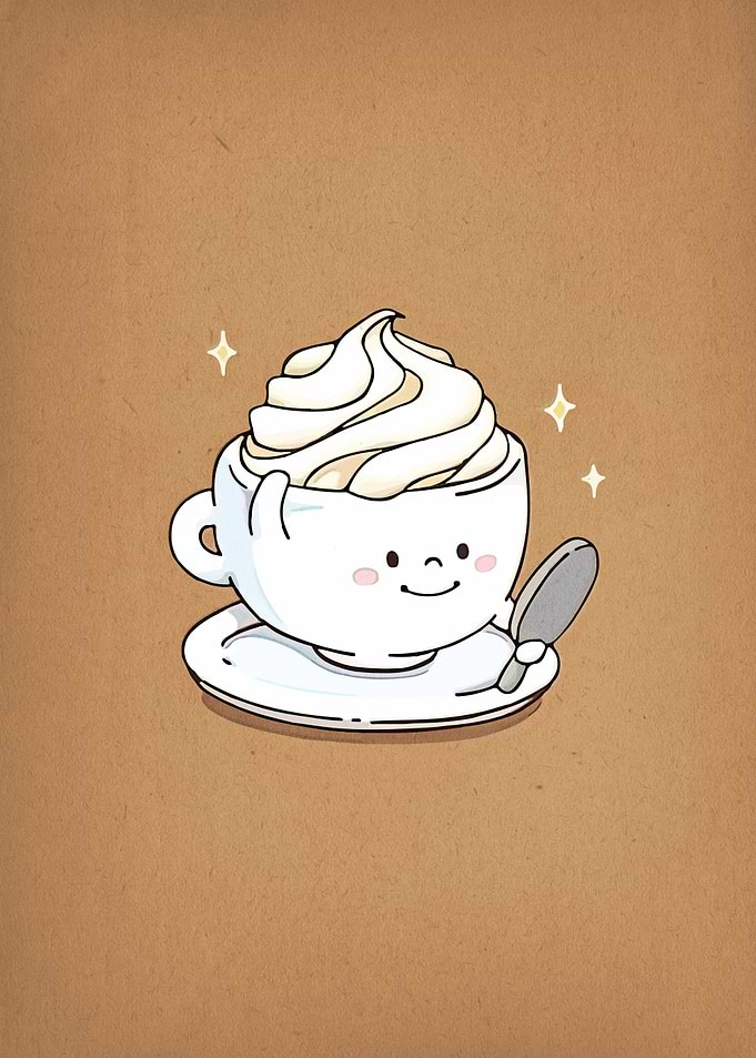 Cute Coffee Cup with Cream Cartoon