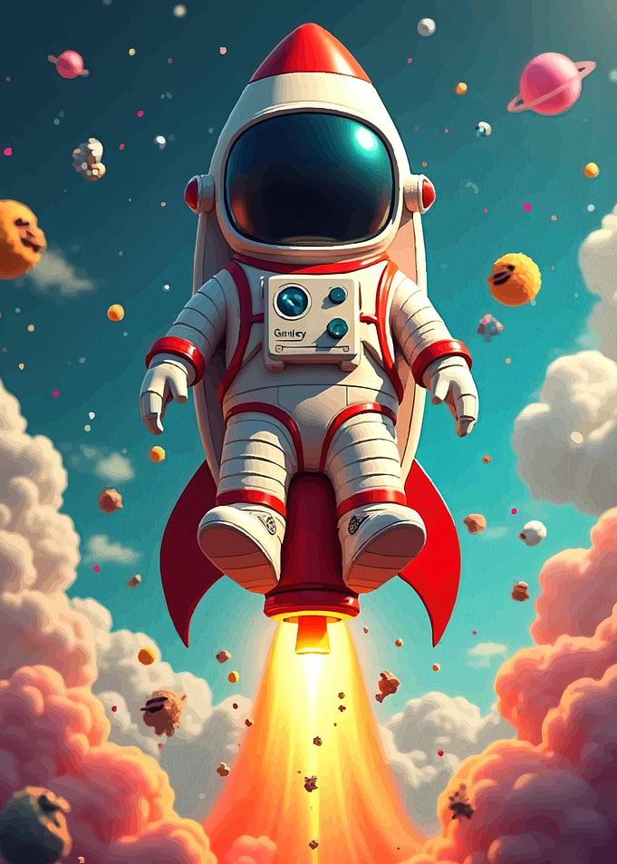Astronaut Rocketing Through Space