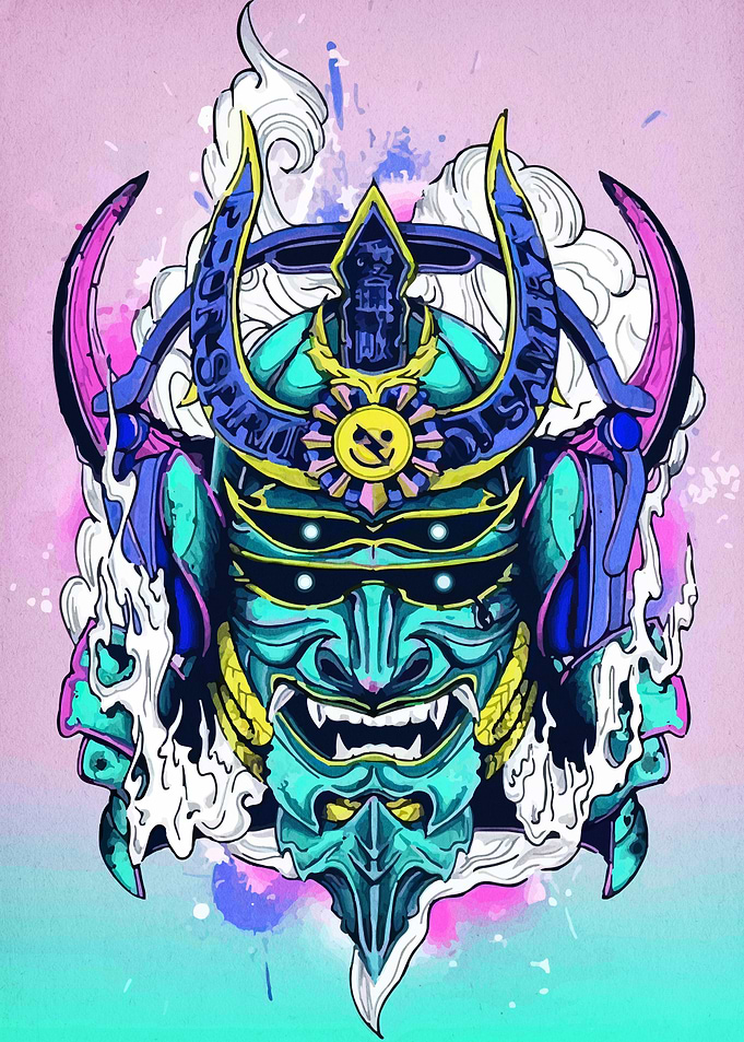 Cyberpunk Samurai Mask Illustration