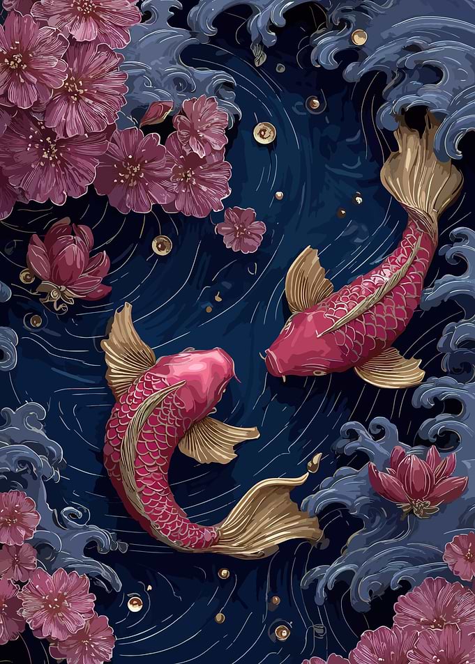 Koi Fish and Floral Arrangement