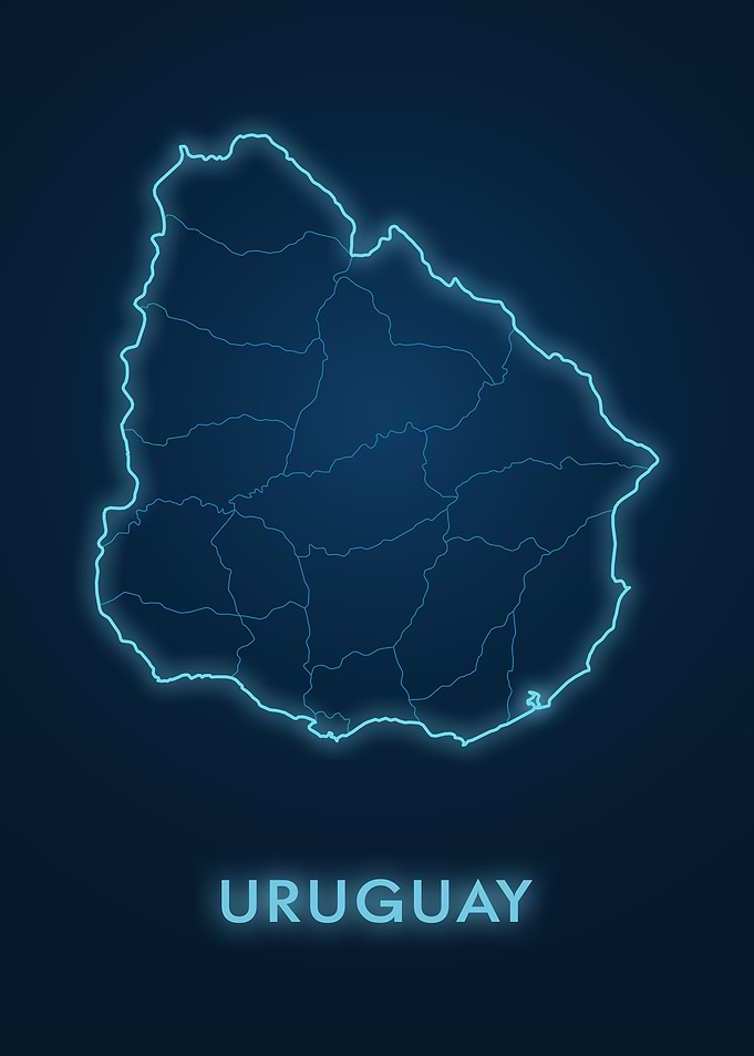 Uruguay Map Neon Blue