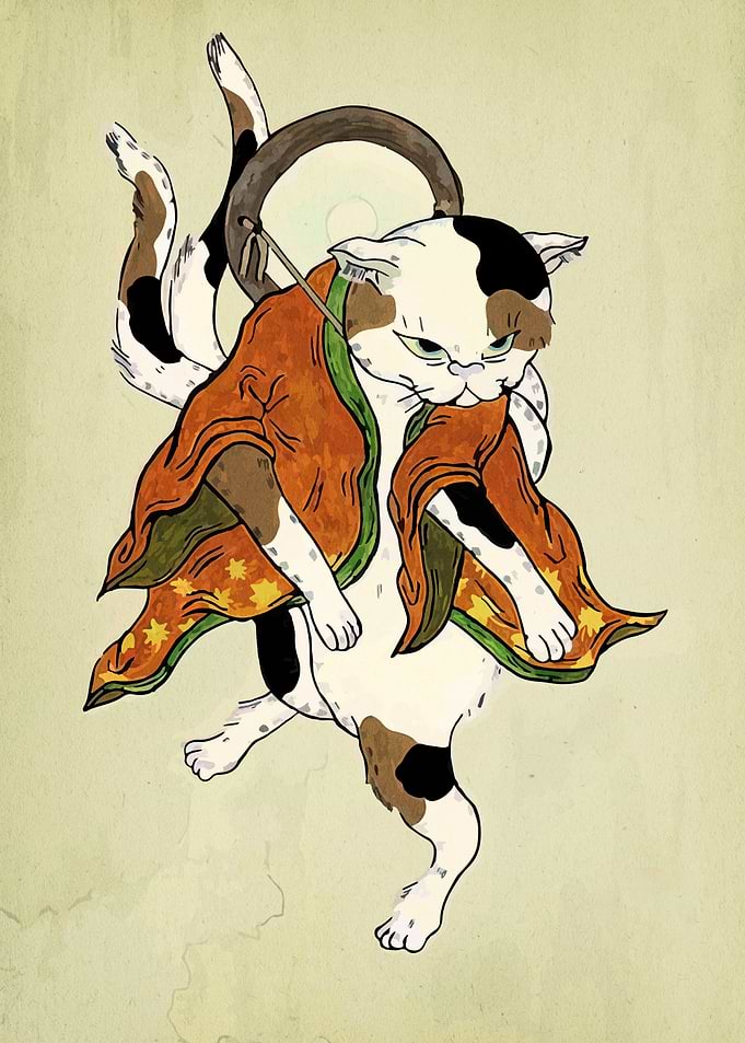 Cat Drummer in Traditional Japanese Style