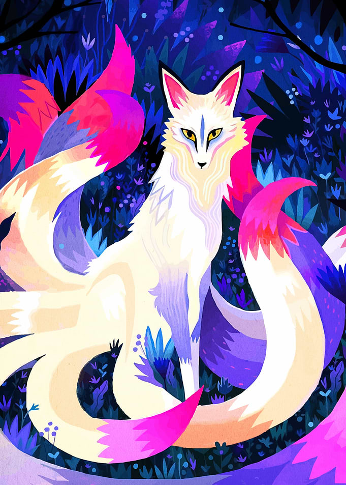 Nine-tailed Fox in Enchanted Forest