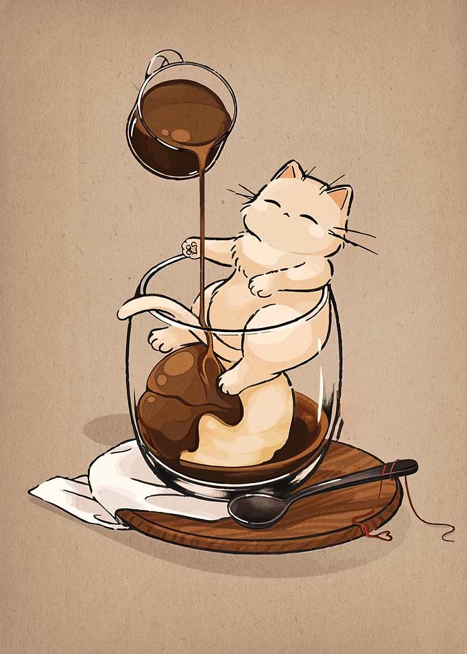 Cat in Affogato Dessert Illustration
