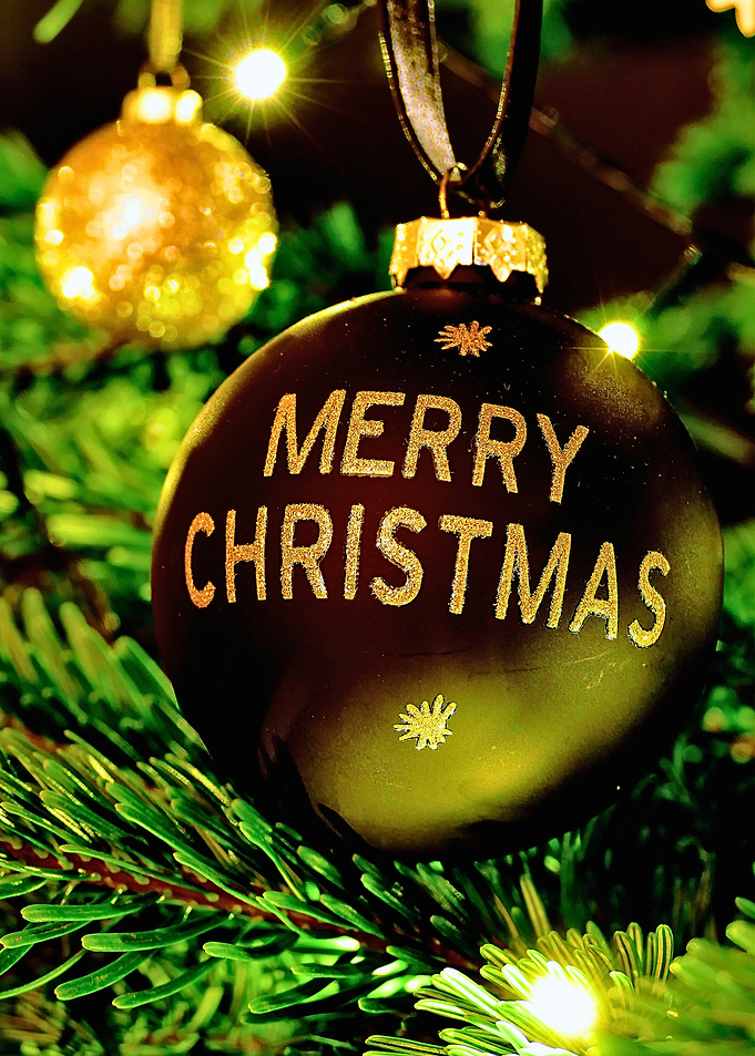 Merry Christmas Ornament on Tree