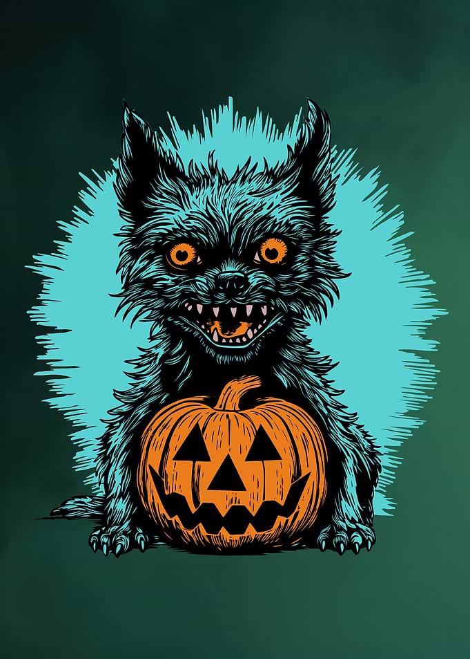 Halloween Dog with Pumpkin