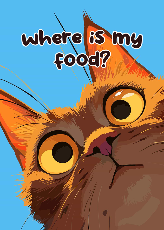 Cartoon Cat Asks: Where is food?