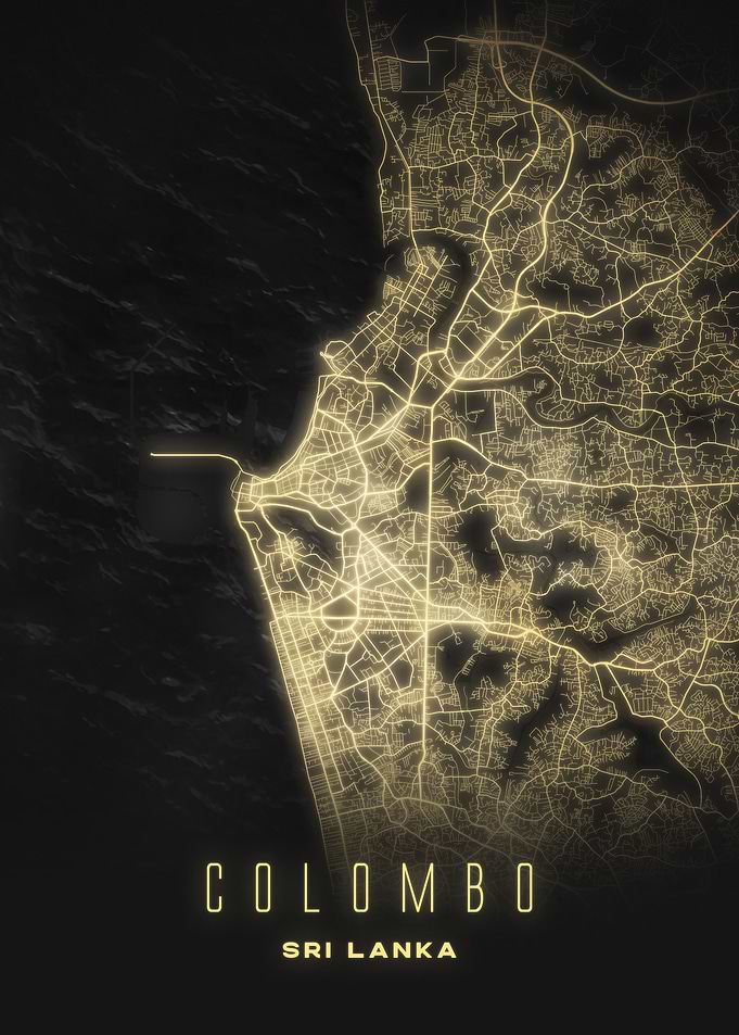 Colombo, Sri Lanka - Glowing Coastal City Map Art Poster