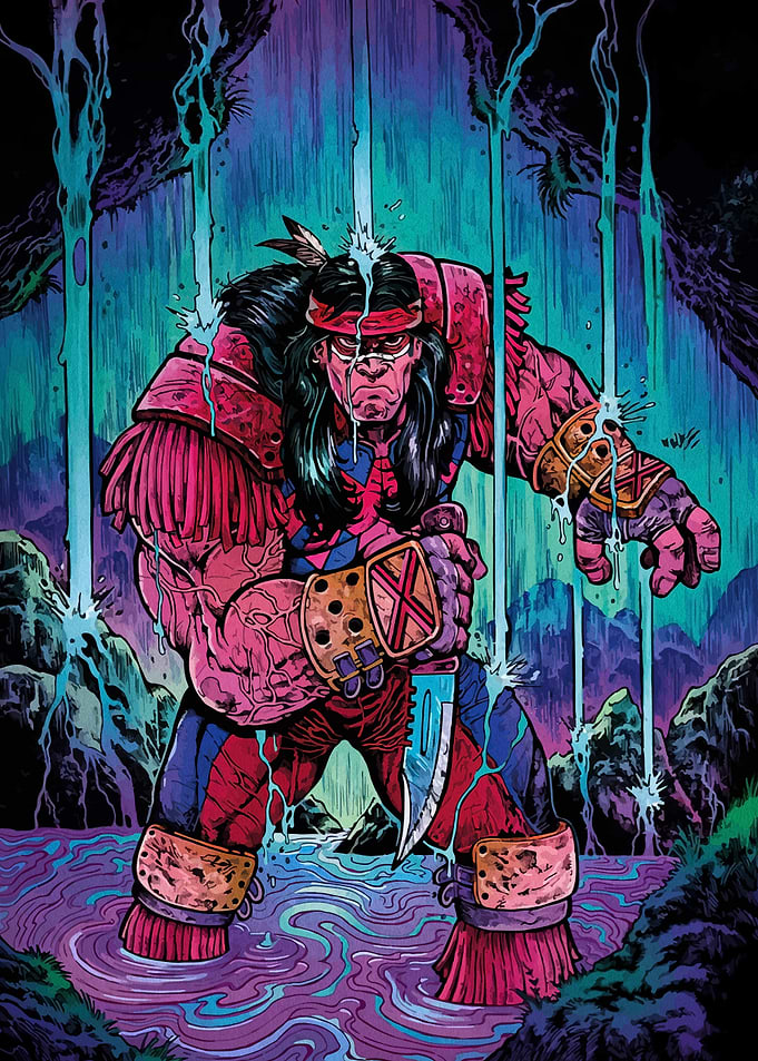 Comic Book Character in a Waterfall