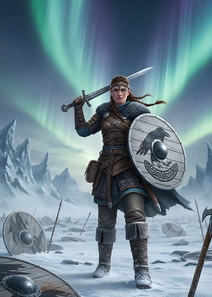Viking Warrior Woman with Sword and Shield
