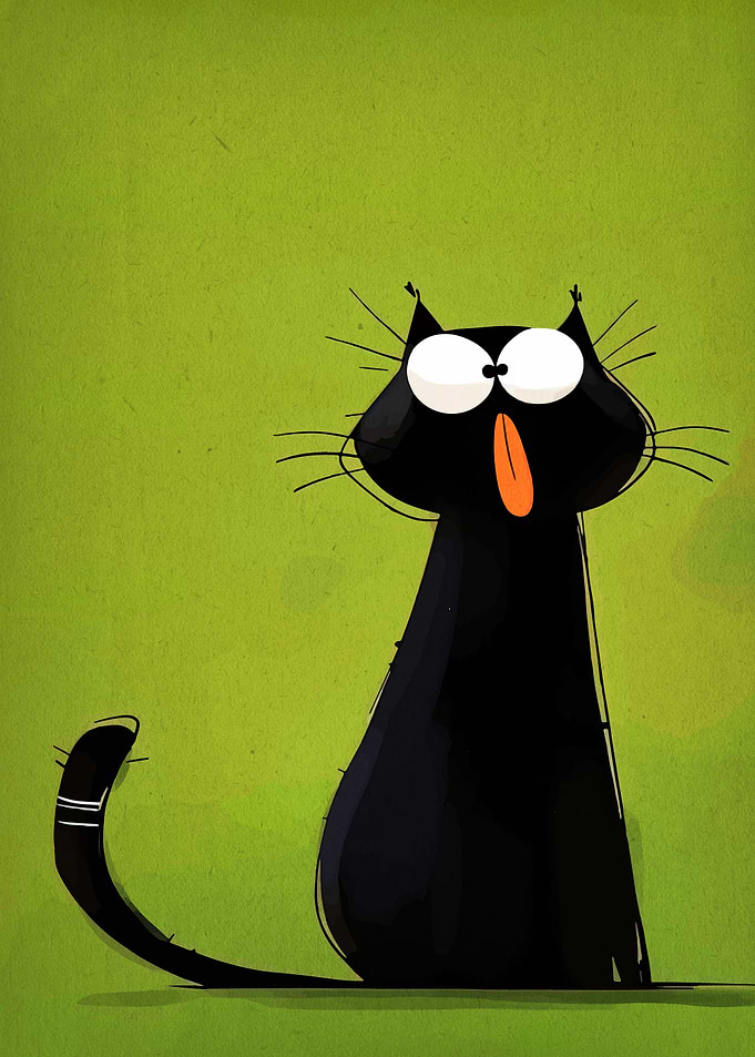 Cartoon Black Cat with Tongue Out