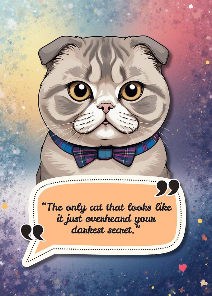 Funny Scottish Fold Cat with Bowtie and Quote