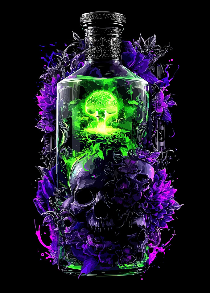 Skull and Flowers in a Bottle
