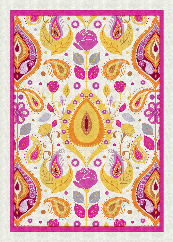 Bohemian Garden Hot Summer – Bright Floral Paisley Art Print | © Fezzyboo