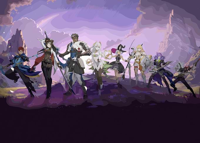 Fantasy Team in Purple Landscape