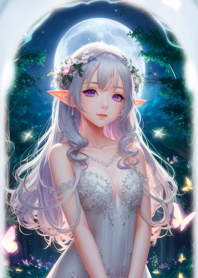 Anime Elf Girl with Floral Crown
