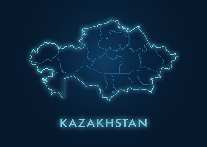 Kazakhstan Map Neon Blue