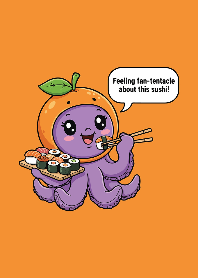 Cute Octopus Loves Sushi Cartoon