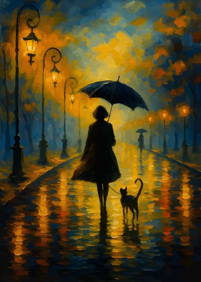 Rainy Night Walk with Cat