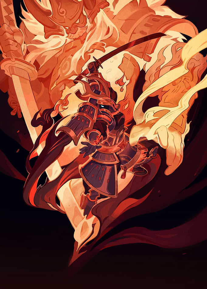 Samurai Warrior in Fiery Battle