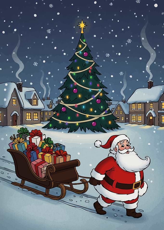 Santa Claus Delivering Gifts Winter