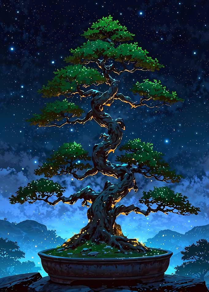 Bonsai Tree Under Starry Night