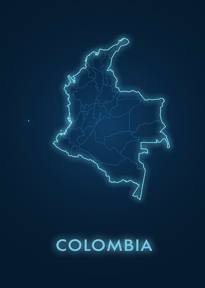 Colombia Map Neon Blue