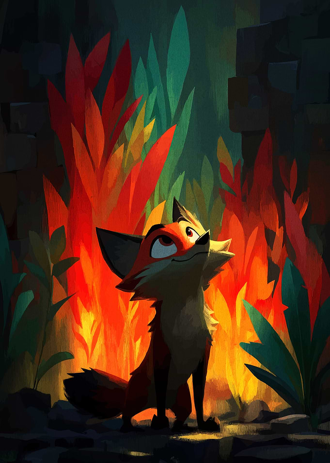 Cartoon Fox in Colorful Foliage
