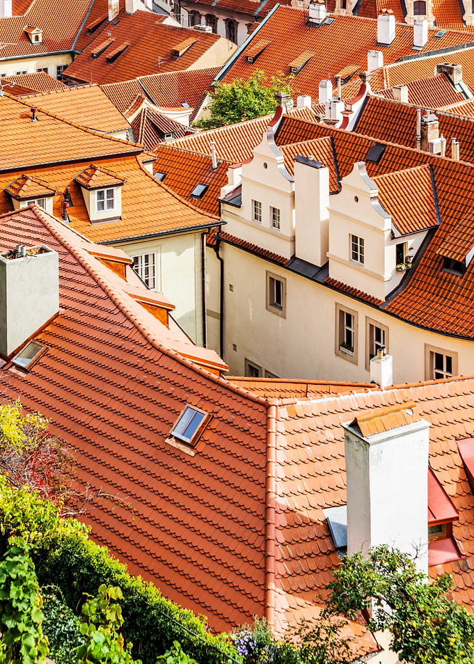 Aerial view of Prague rooftops