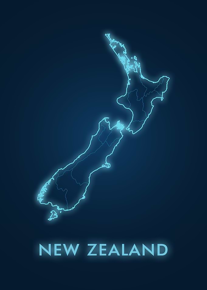 New Zealand Map Neon Glow
