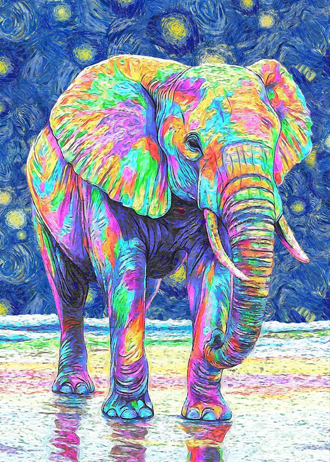 Colorful Elephant in Starry Night Style