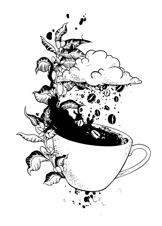 Coffee Cup with Coffee Bean Rain
