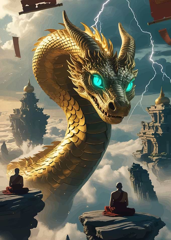 Golden Dragon Meditating Monks