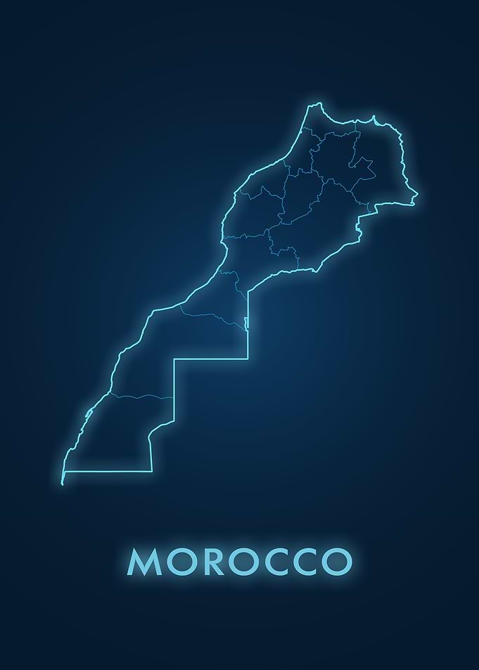 Morocco Map Neon Blue