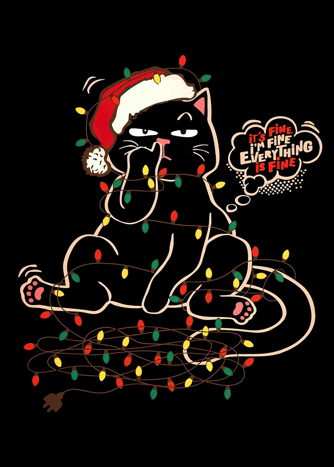 Christmas Cat tangled in lights