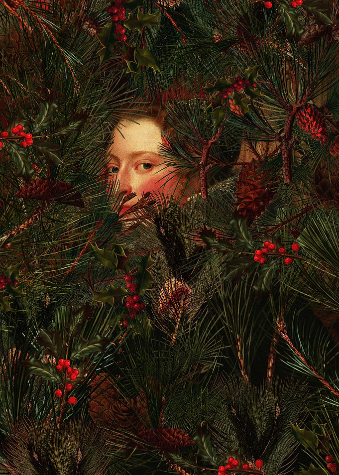 Hidden Face in Christmas Foliage