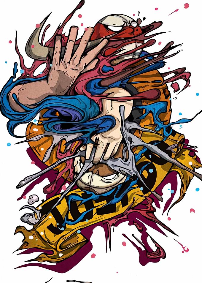 Abstract Character Illustration with Hands