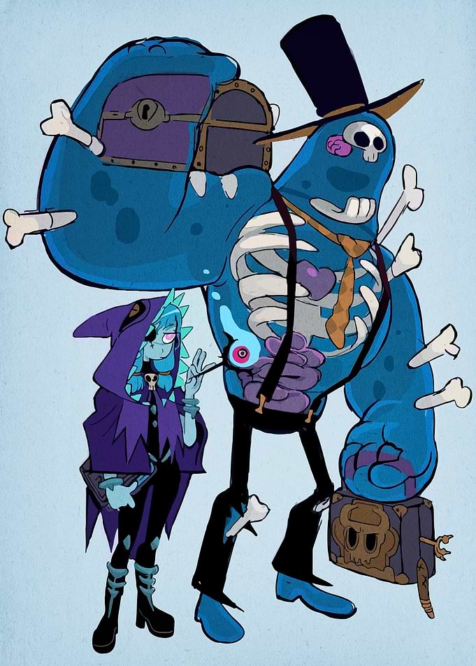 Cartoon Undead Duo with Chests
