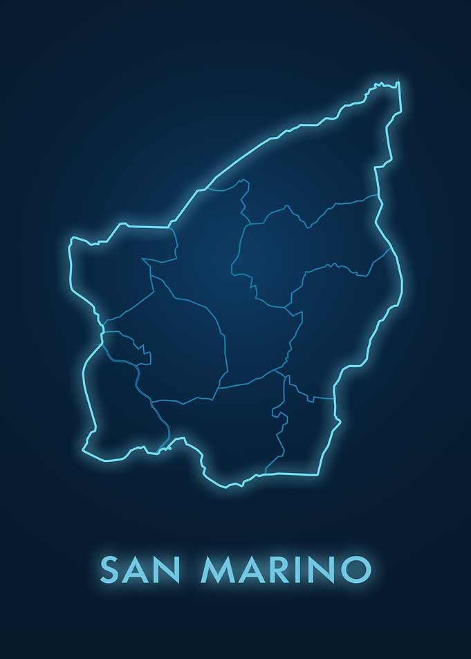 San Marino Map Neon Blue