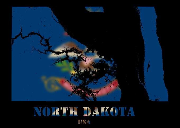 North Dakota USA Topographic Contour Relief Map blending terrain features into its emblematic colorful flag