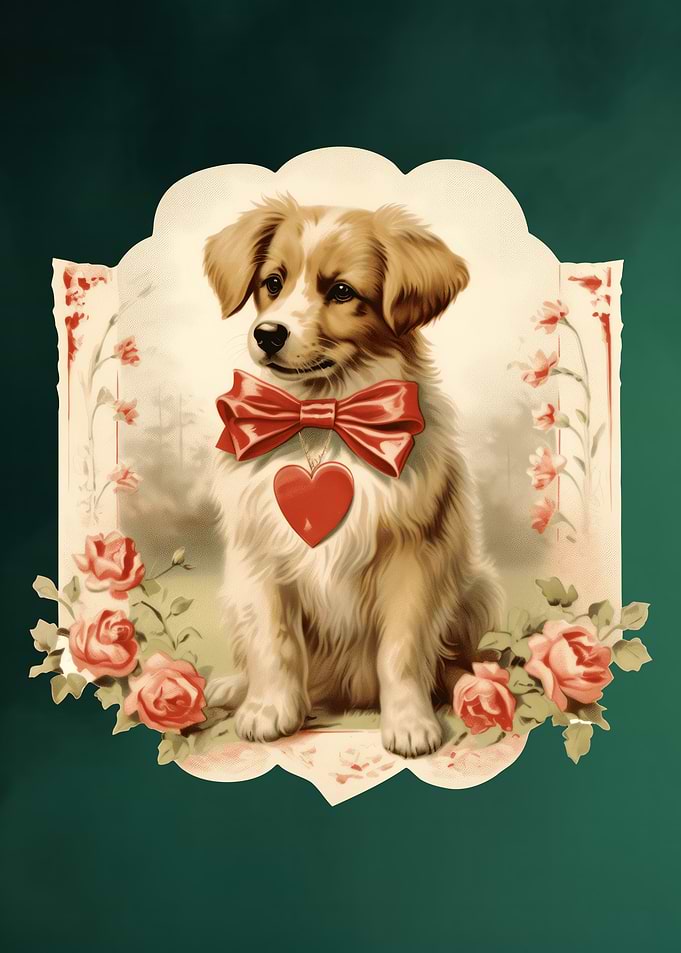 Dog with Bow Tie and Heart