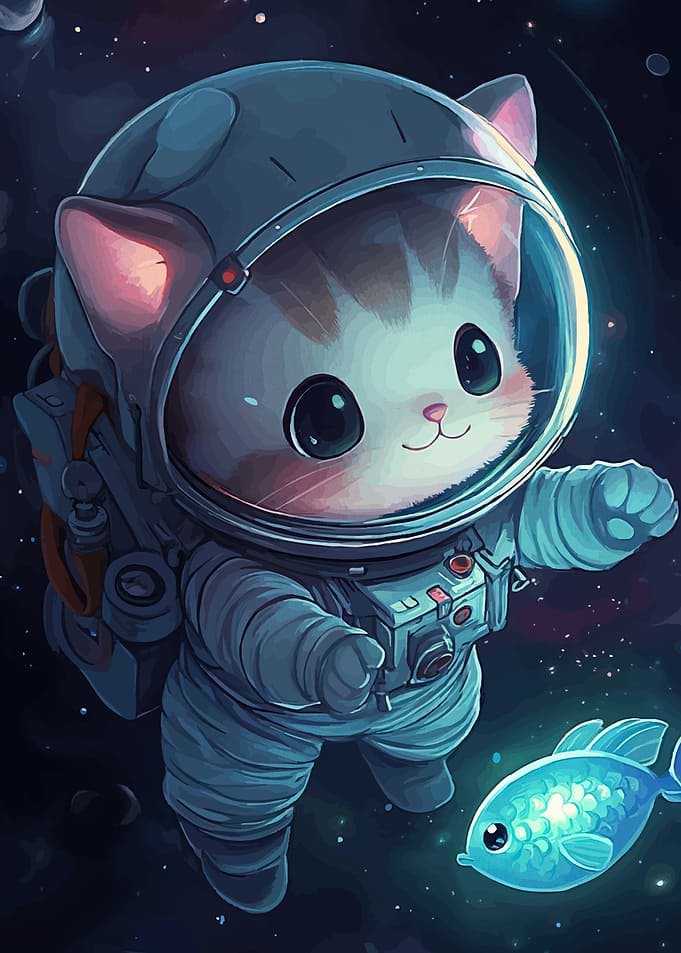 Astronaut Cat Fish Space