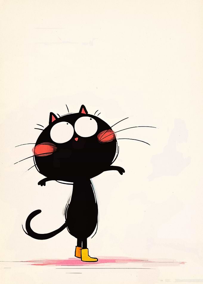 Cartoon Black Cat with Yellow Boots
