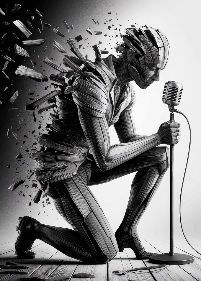 Monochrome Singer with Shattering Effect