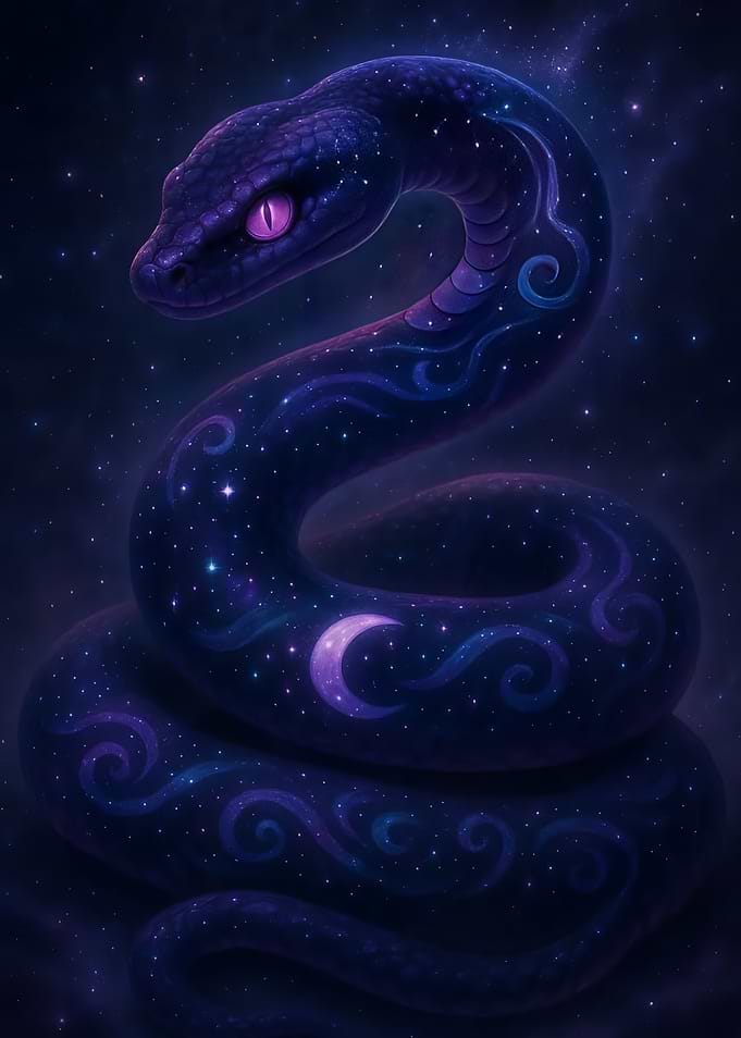 Celestial Snake with Moon and Stars