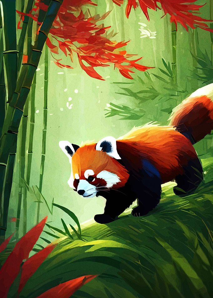 Red Panda in Bamboo Forest
