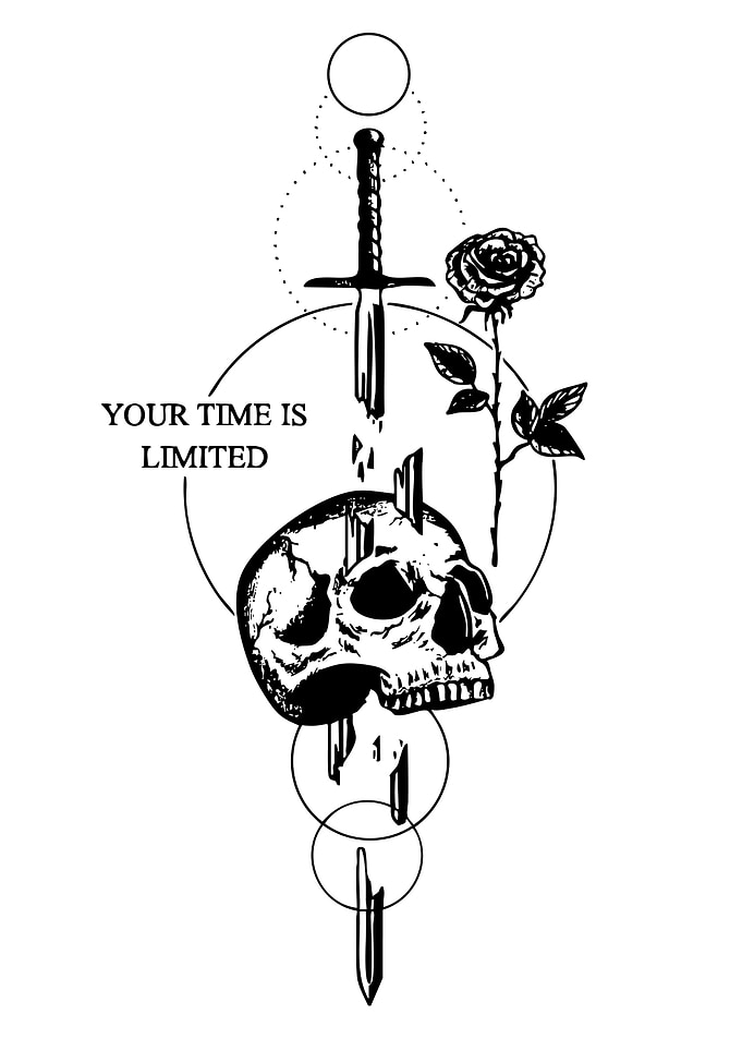 Skull, Sword, and Rose Illustration